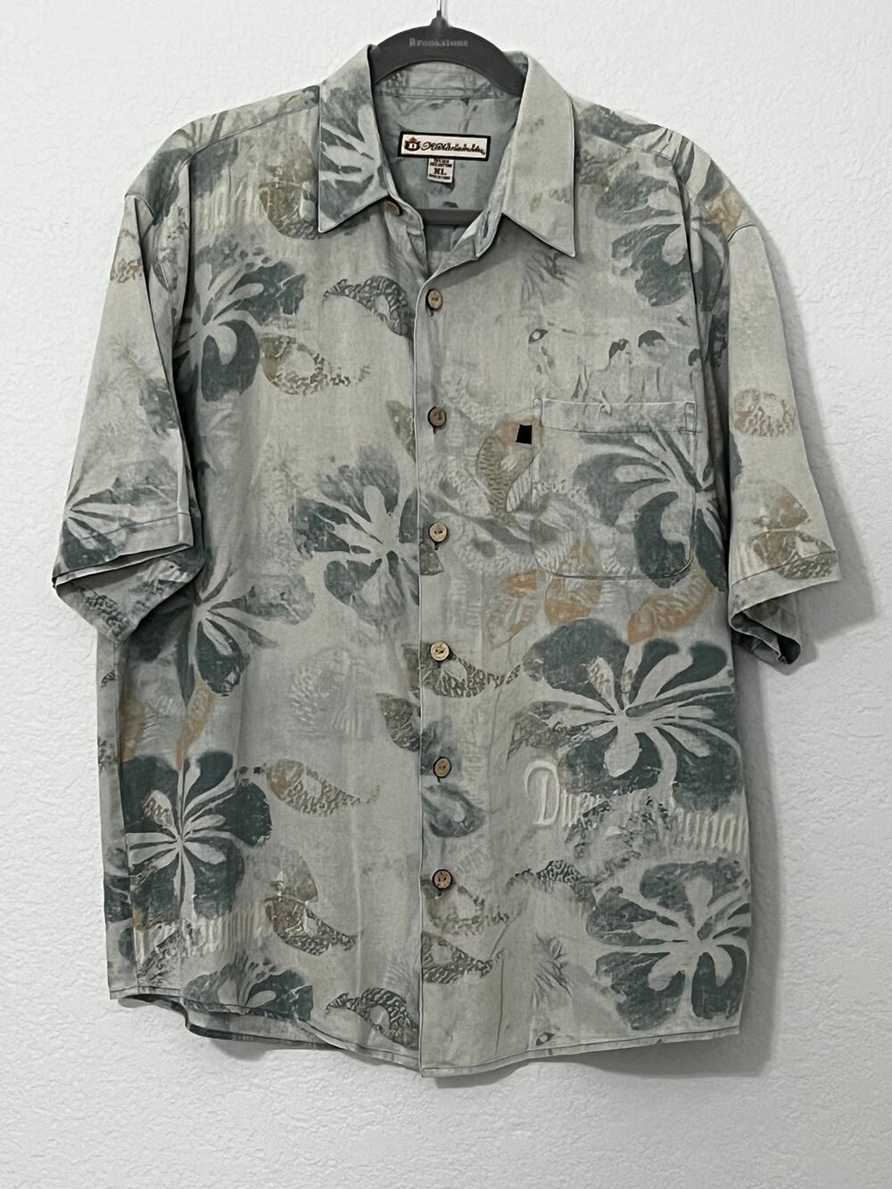 VTG Duke Kahanamoku 90s Mens XL Hawaiian Shirt Short Sleeve Floral Green Neutral